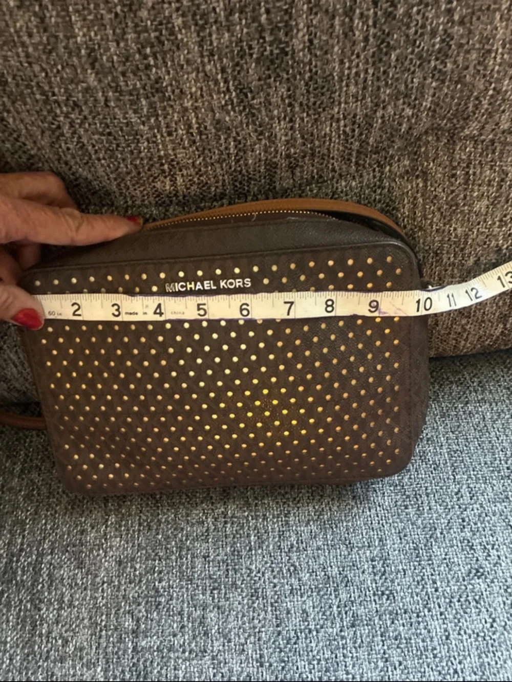 Michael Kors Brown Perforated Crossbody with Gold Studs